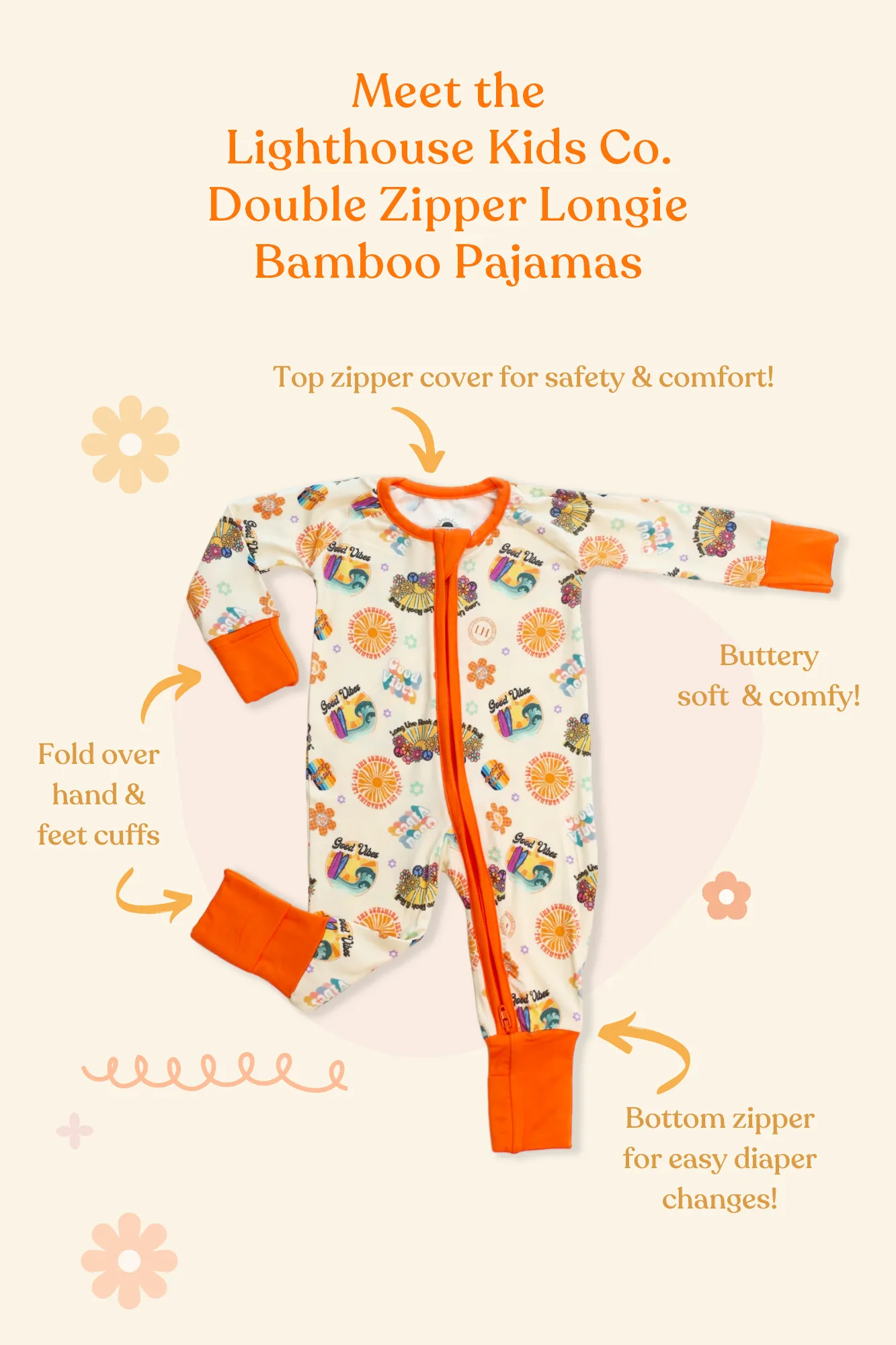 𝐒𝐀𝐋𝐄! 𝟓𝟎% 𝐎𝐅𝐅! Bamboo Baby Pajamas - Double Zipper - Longies - Good Vibes