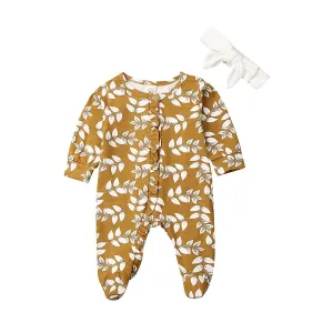 0-6M Jumpsuits Rompers Baby Long Sleeve Flower Footies Floral Jumper Casual Jumpsuit Outfit