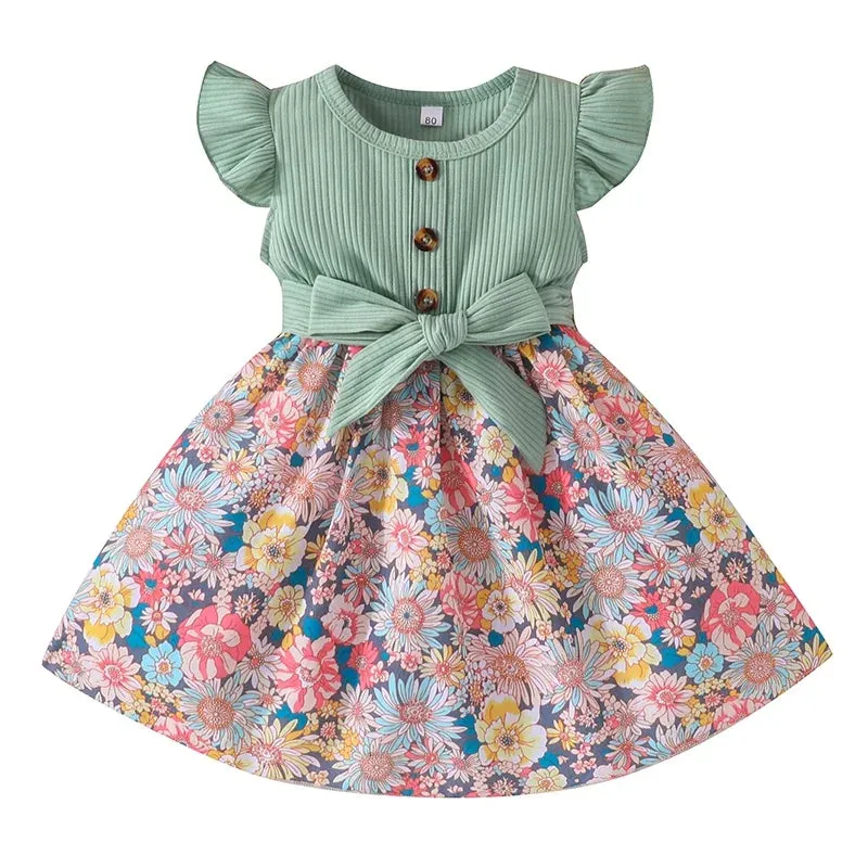 1-6 Years old  Birthday Summer Fashion Ruffle Sleeve Cute Floral Dresses