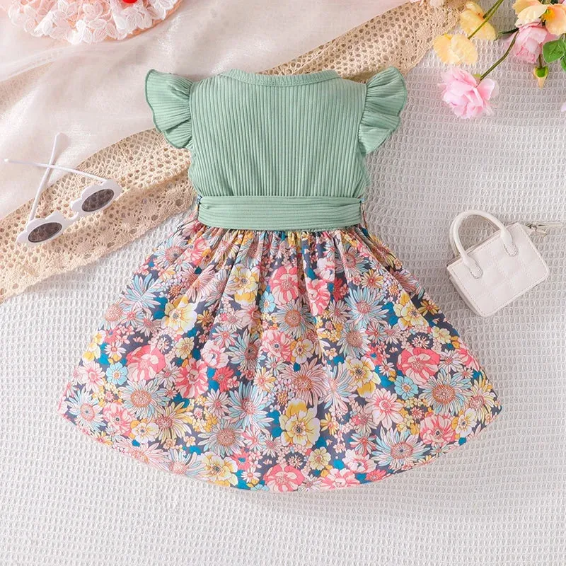 1-6 Years old  Birthday Summer Fashion Ruffle Sleeve Cute Floral Dresses