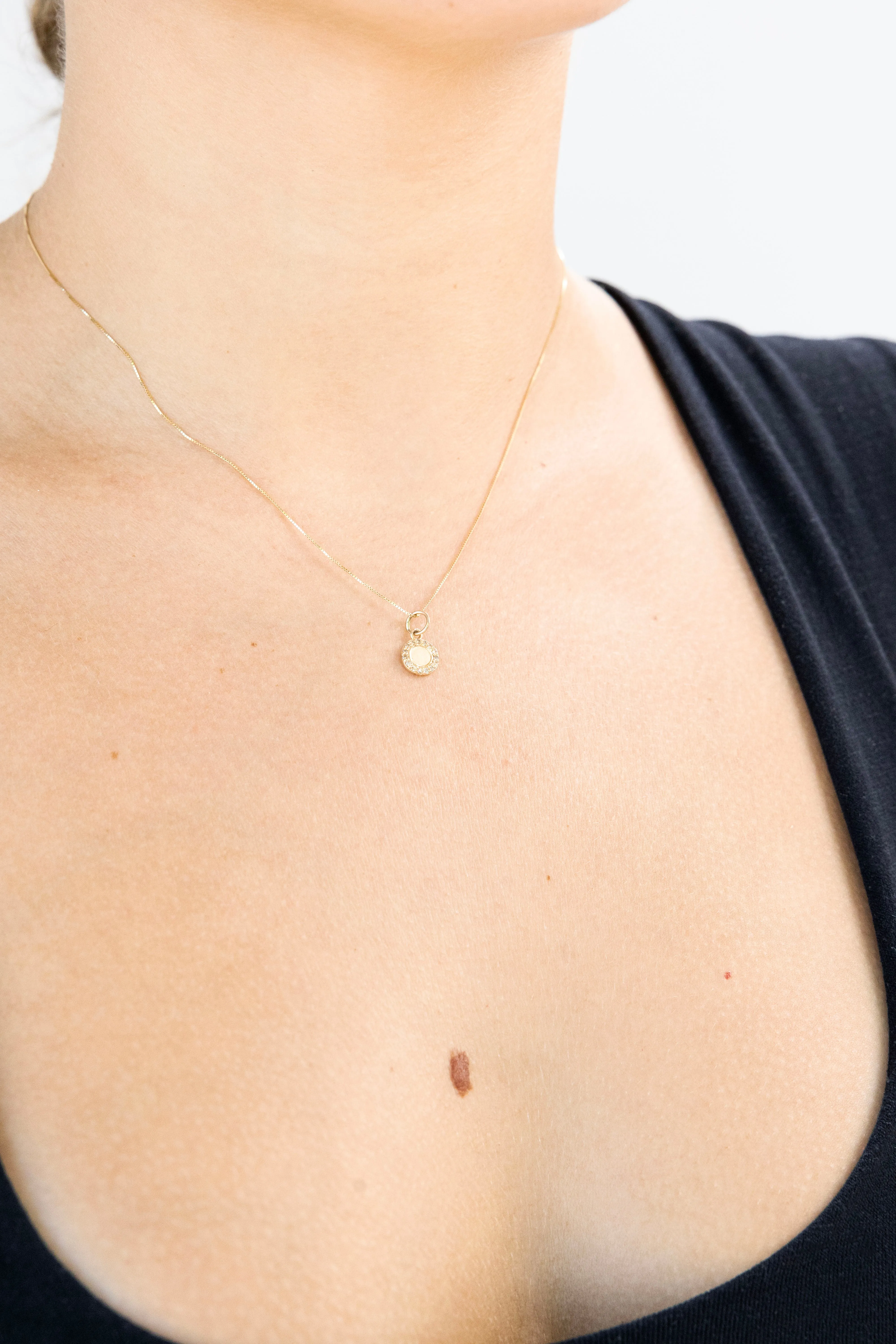 14K Solid Gold Mini Circle Charm with Diamonds