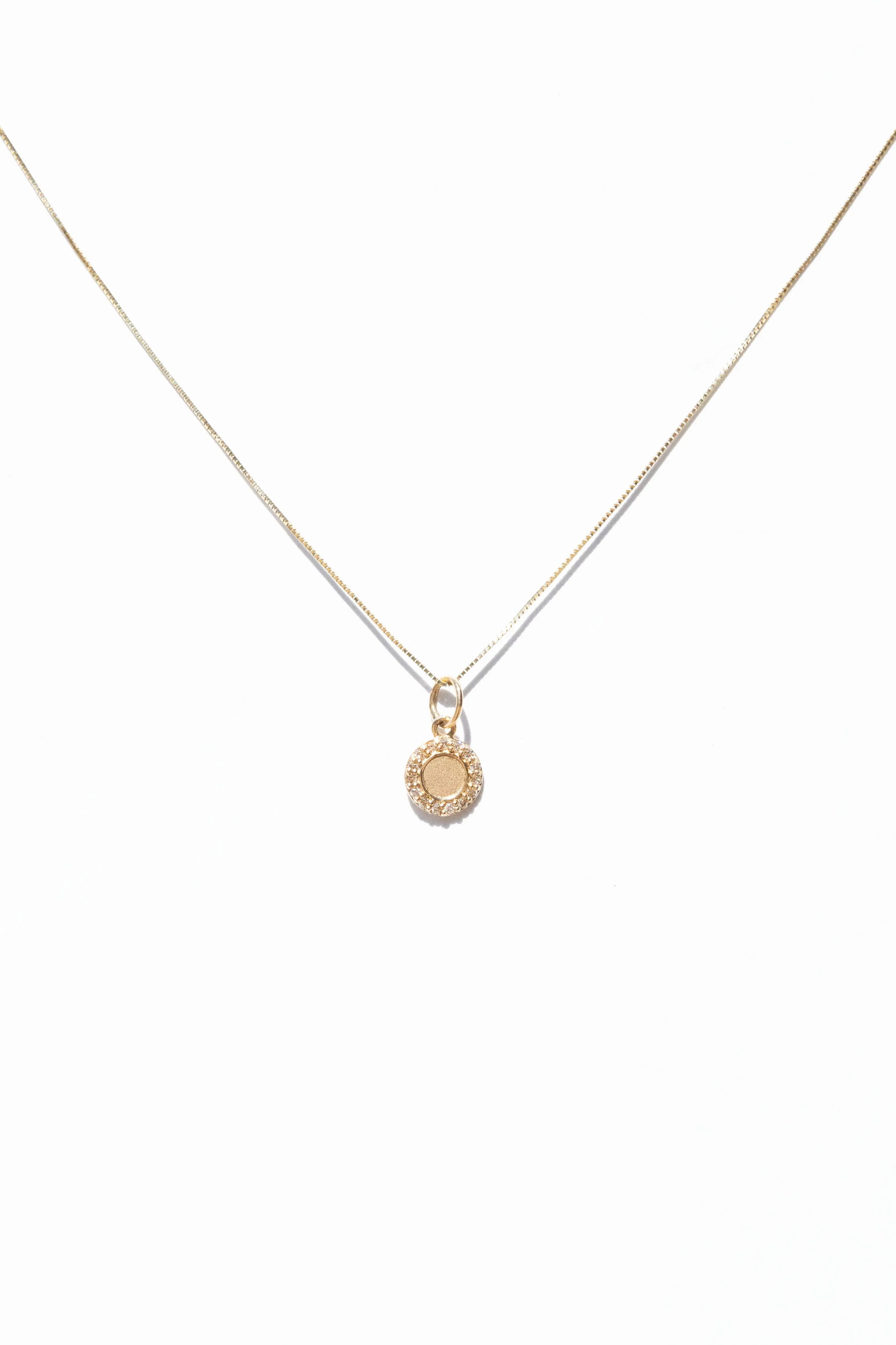 14K Solid Gold Mini Circle Charm with Diamonds