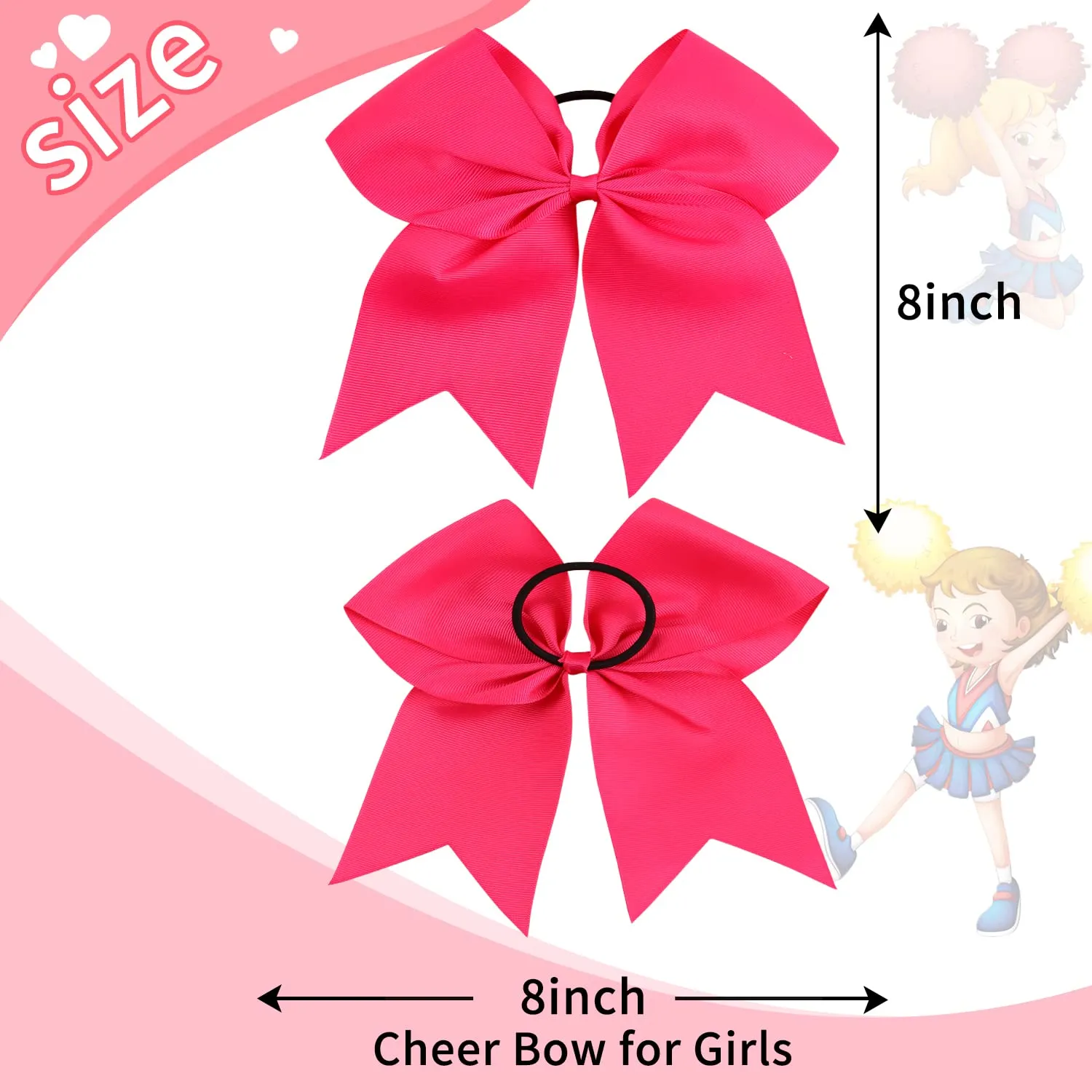 16PCS 8" Large Cheer Hair Bows Ponytail Holder Elastic Band Handmade for Cheerleading Teen Girls College Sports (Dark Rose, 16 Count (Pack of 1))