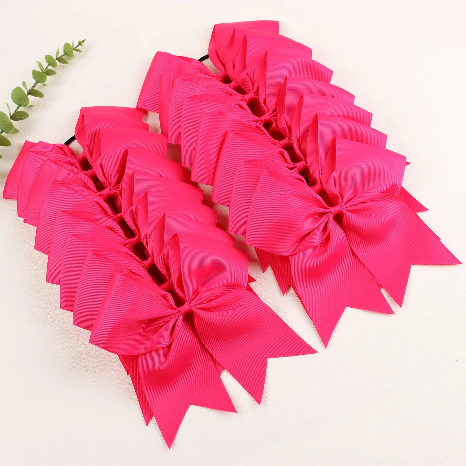 16PCS 8" Large Cheer Hair Bows Ponytail Holder Elastic Band Handmade for Cheerleading Teen Girls College Sports (Dark Rose, 16 Count (Pack of 1))