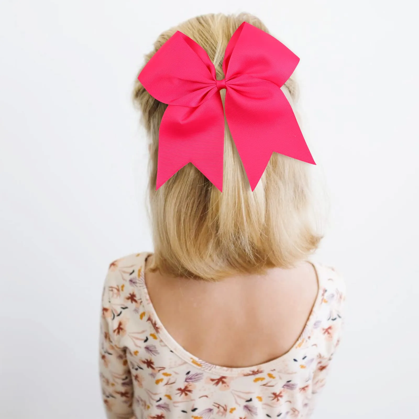 16PCS 8" Large Cheer Hair Bows Ponytail Holder Elastic Band Handmade for Cheerleading Teen Girls College Sports (Dark Rose, 16 Count (Pack of 1))