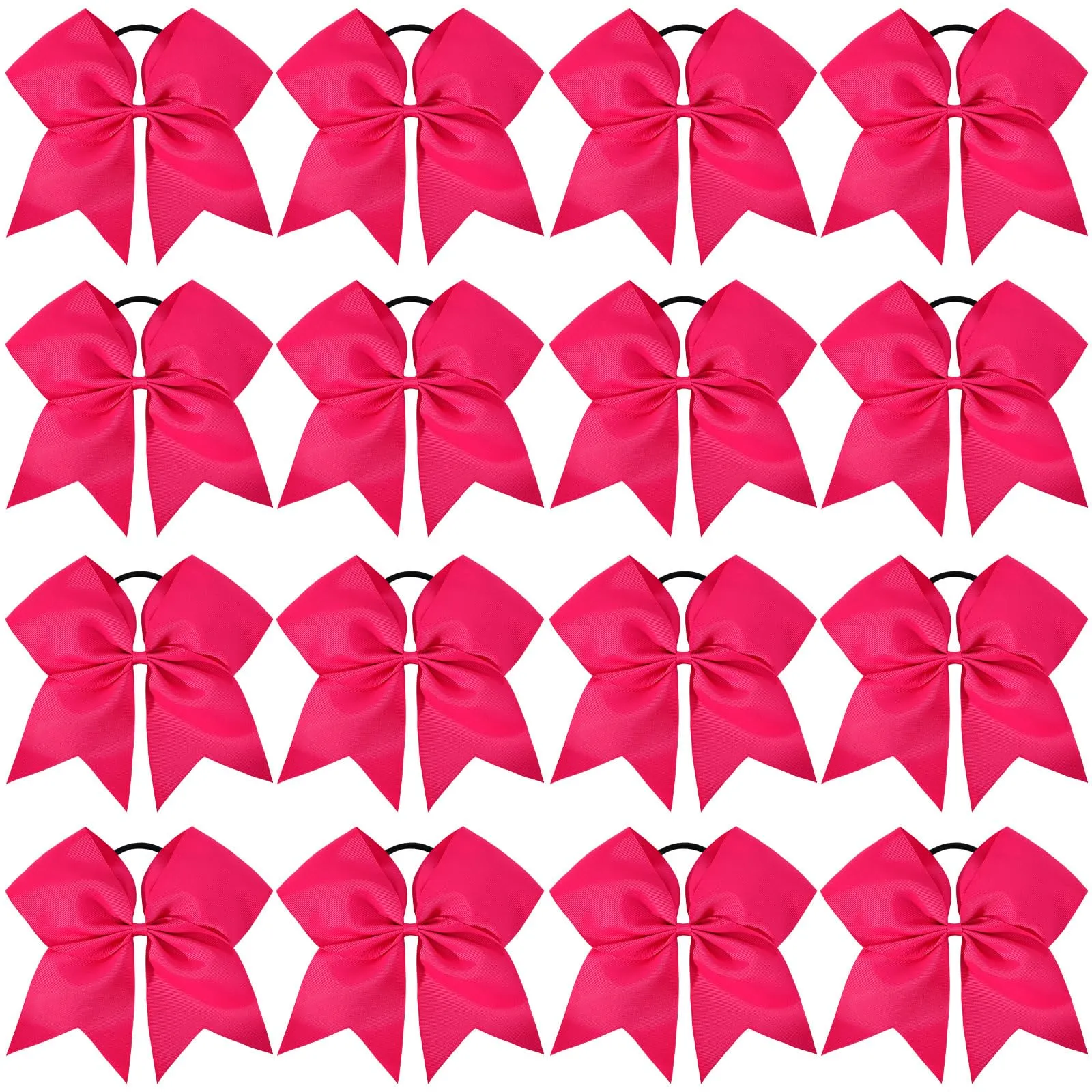 16PCS 8" Large Cheer Hair Bows Ponytail Holder Elastic Band Handmade for Cheerleading Teen Girls College Sports (Dark Rose, 16 Count (Pack of 1))