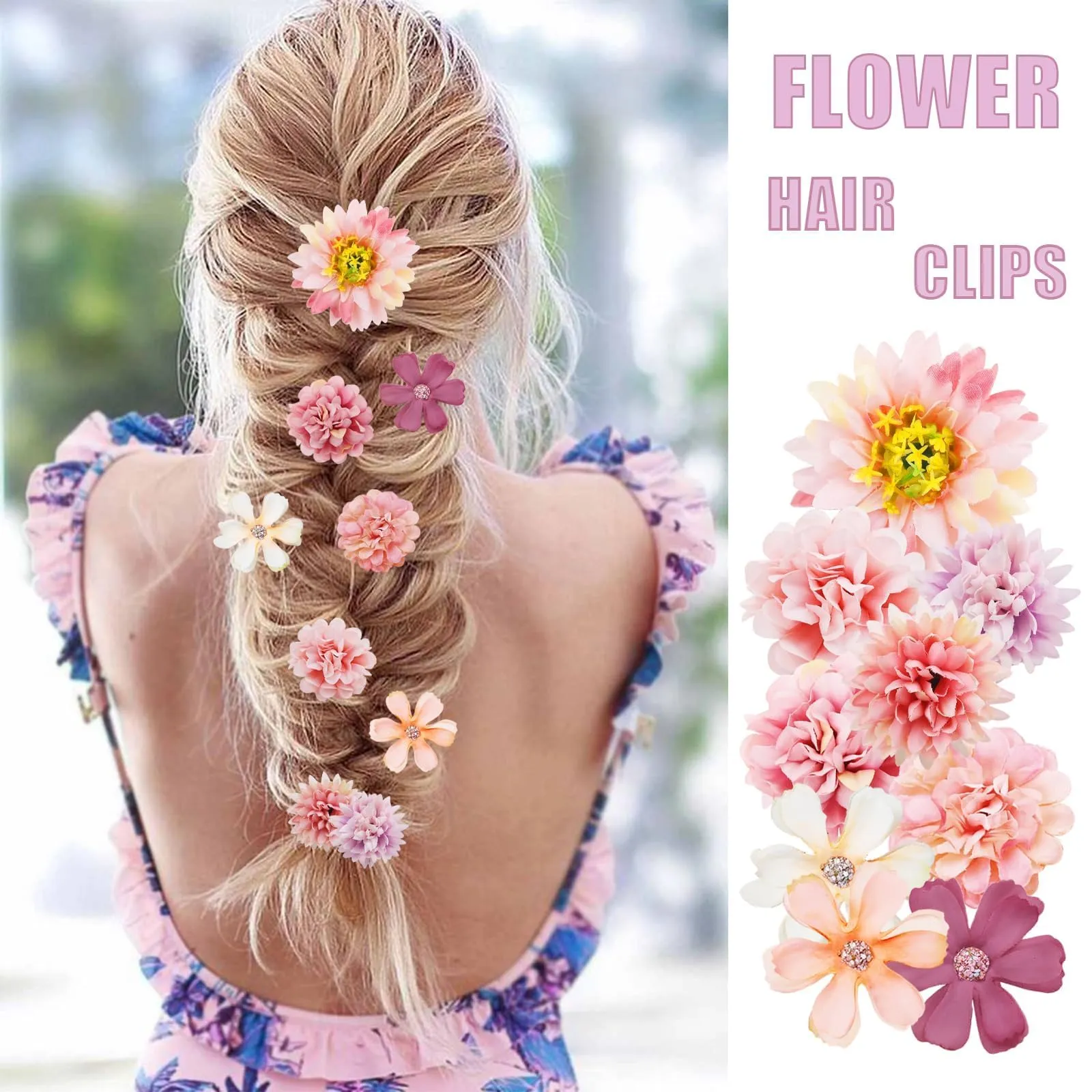 18 PCS Flower Hair Clip Women Floral Hair Barrettes Girls Homecoming Dance Rose Bride Barre Hair Accessories Wedding(Pink)