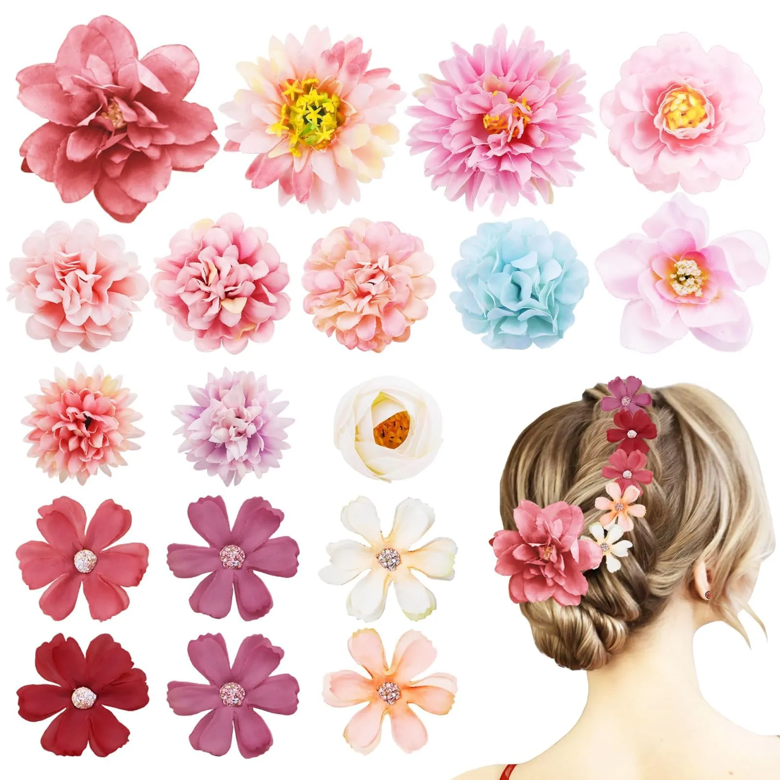 18 PCS Flower Hair Clip Women Floral Hair Barrettes Girls Homecoming Dance Rose Bride Barre Hair Accessories Wedding(Pink)