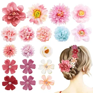 18 PCS Flower Hair Clip Women Floral Hair Barrettes Girls Homecoming Dance Rose Bride Barre Hair Accessories Wedding(Pink)