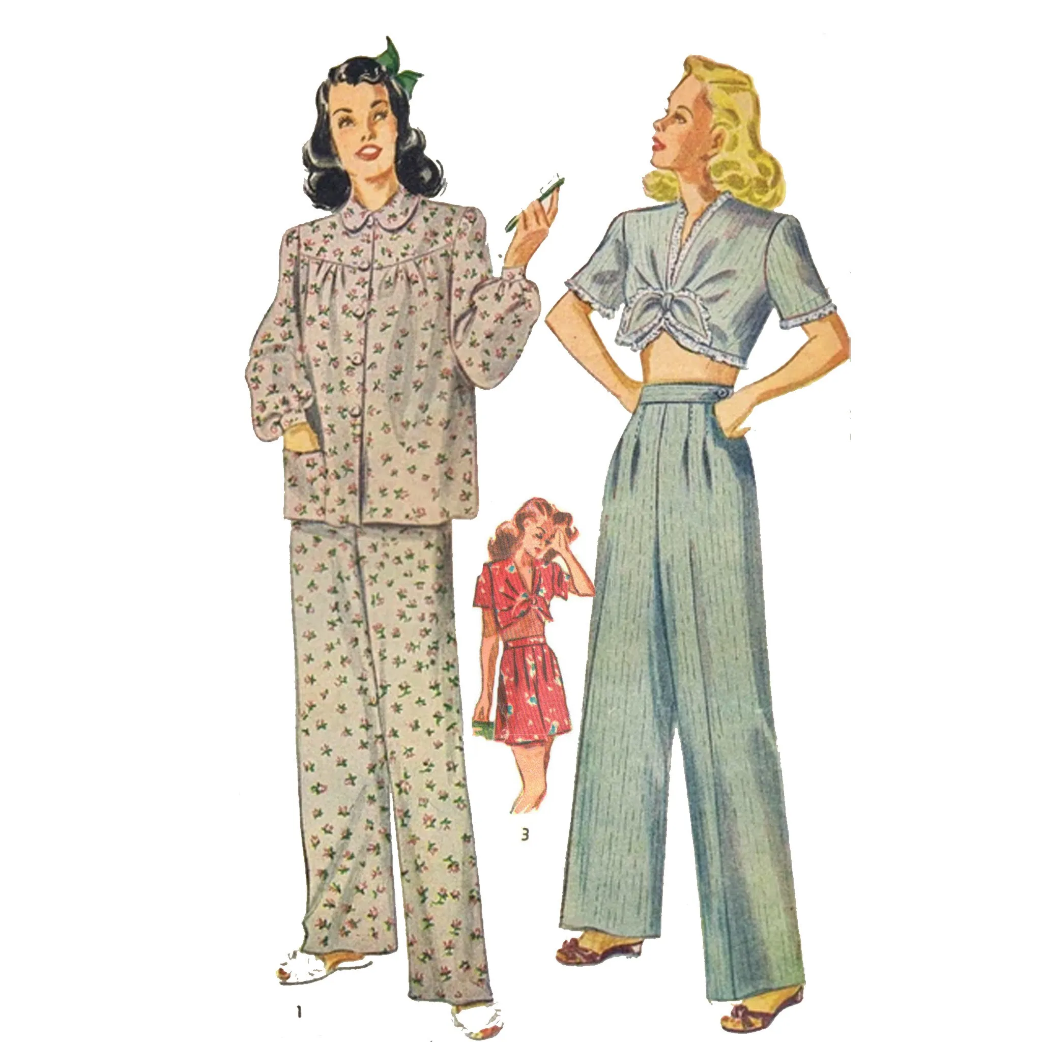 1940s Sewing pattern, Long & Short Pajamas - Bust: 36” (91.5cm)