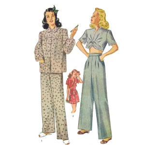 1940s Sewing pattern, Long & Short Pajamas - Bust: 36” (91.5cm)