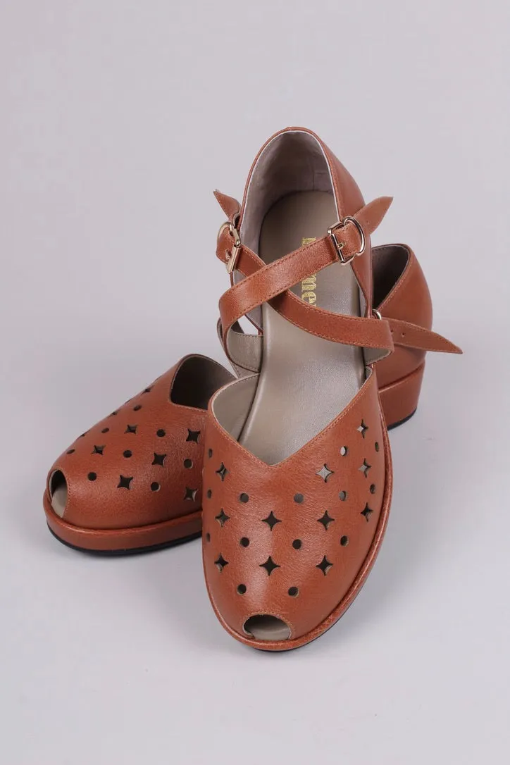 1940s style summer sandals /  wedges - Brown - Norma