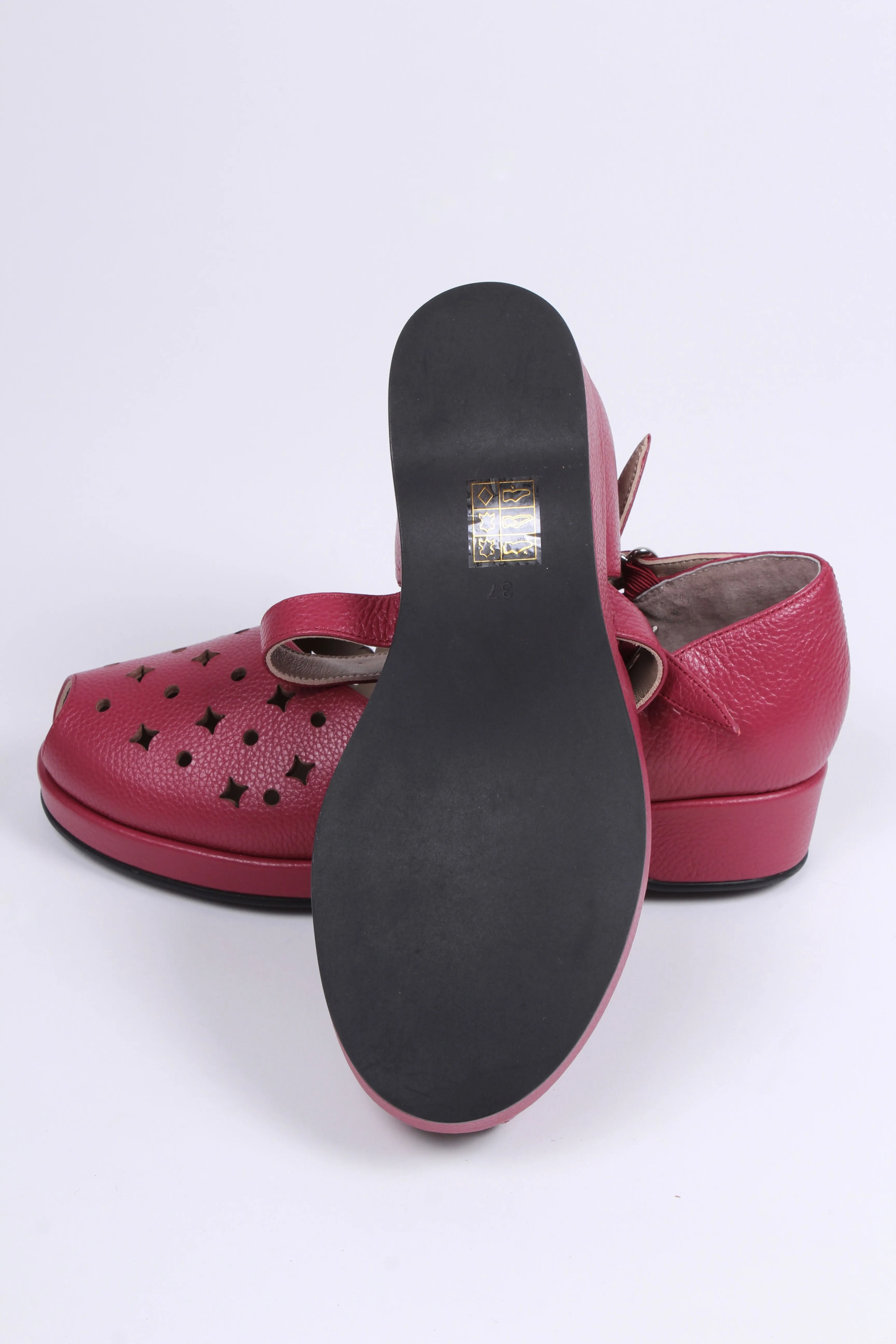 1940s style summer sandals /  wedges - Burgundy / Raspberry - Norma