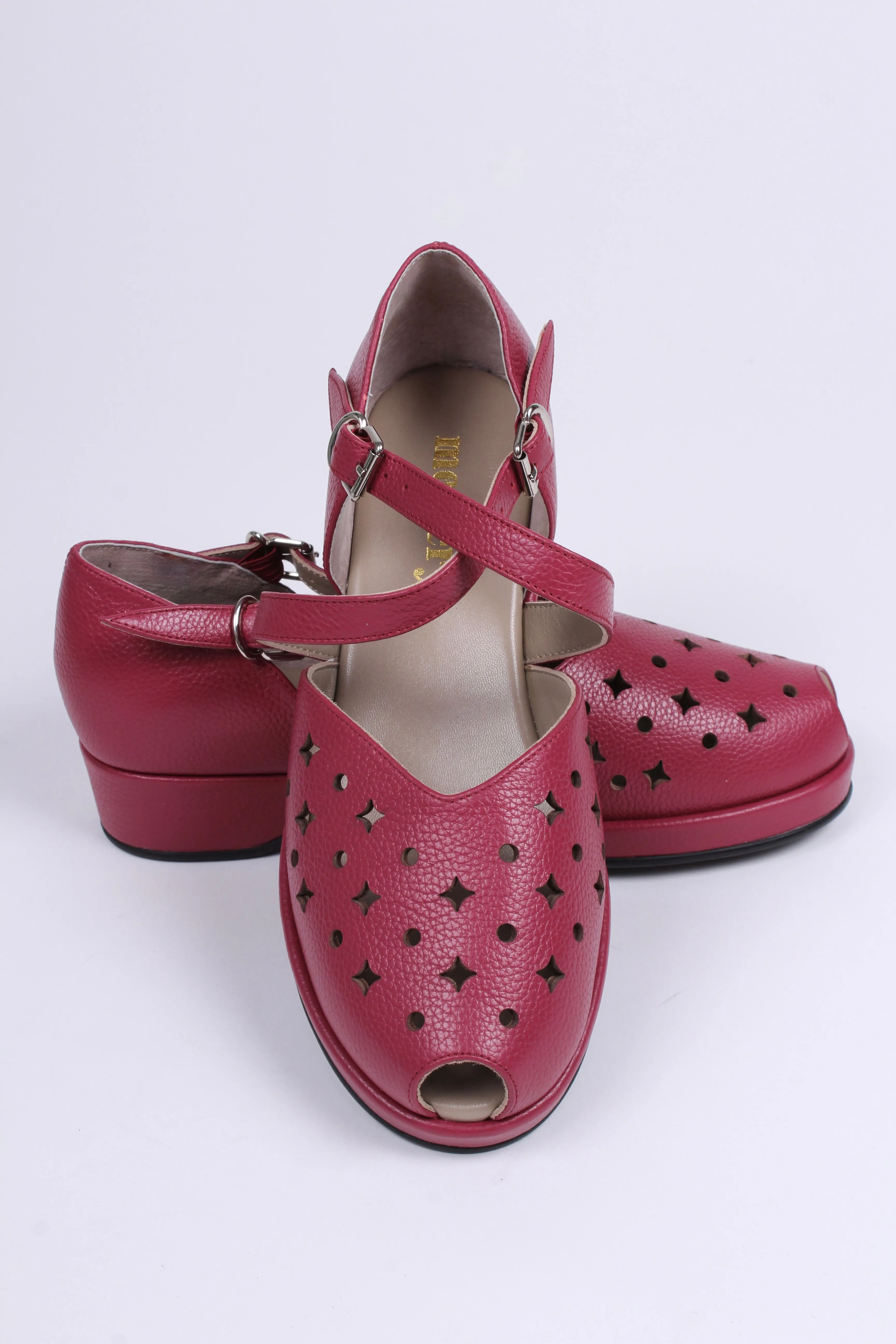 1940s style summer sandals /  wedges - Burgundy / Raspberry - Norma