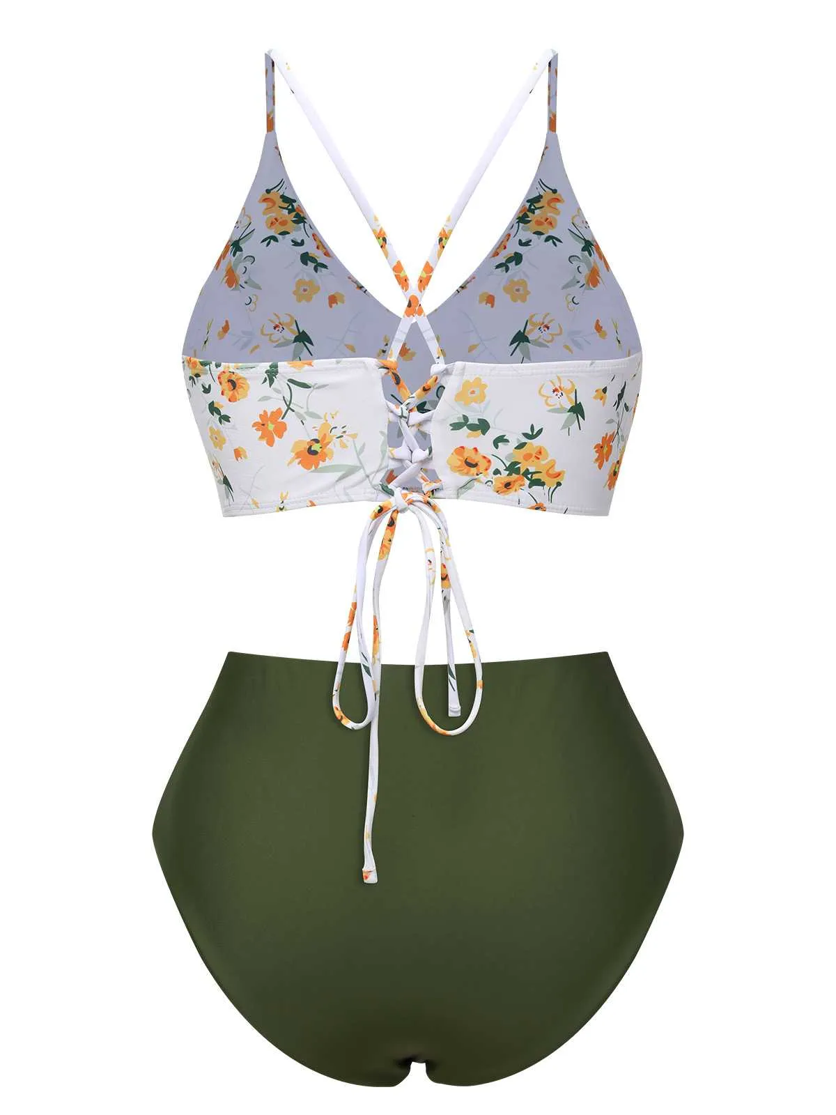 1950s Spaghetti Strap Floral Swimsuit
