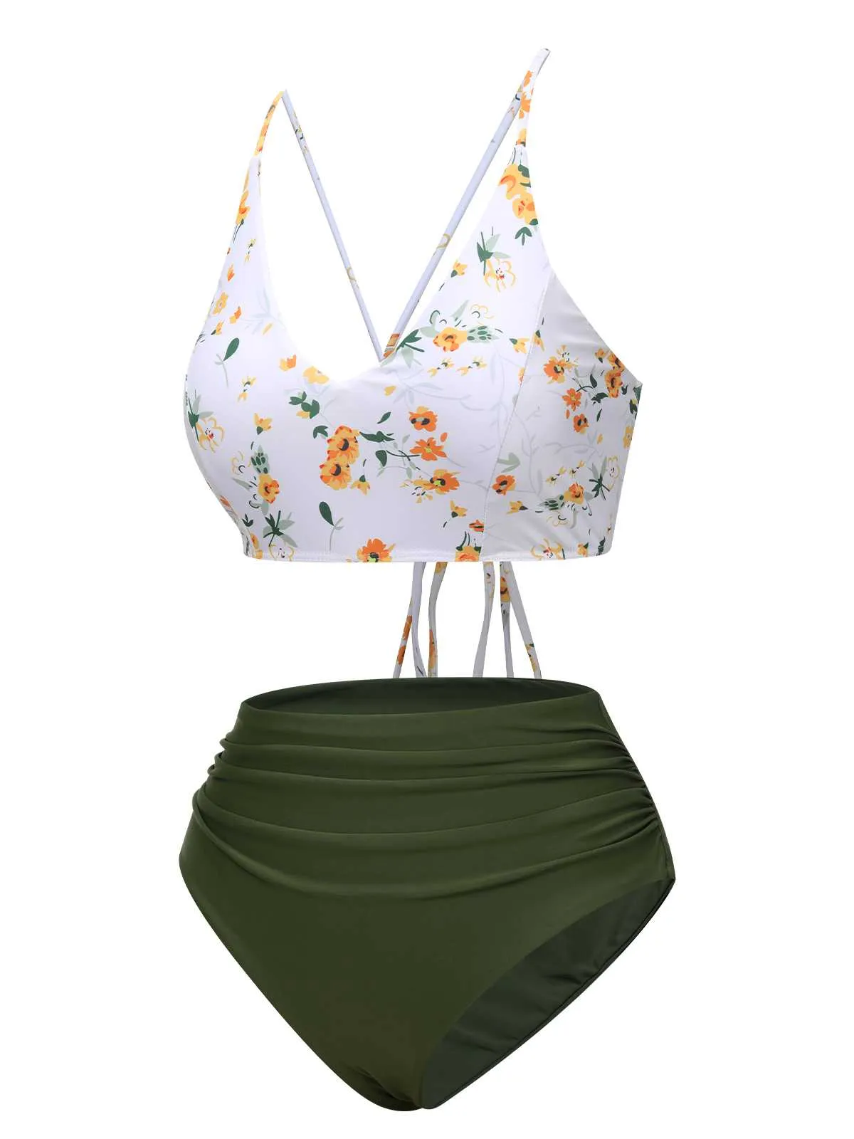 1950s Spaghetti Strap Floral Swimsuit