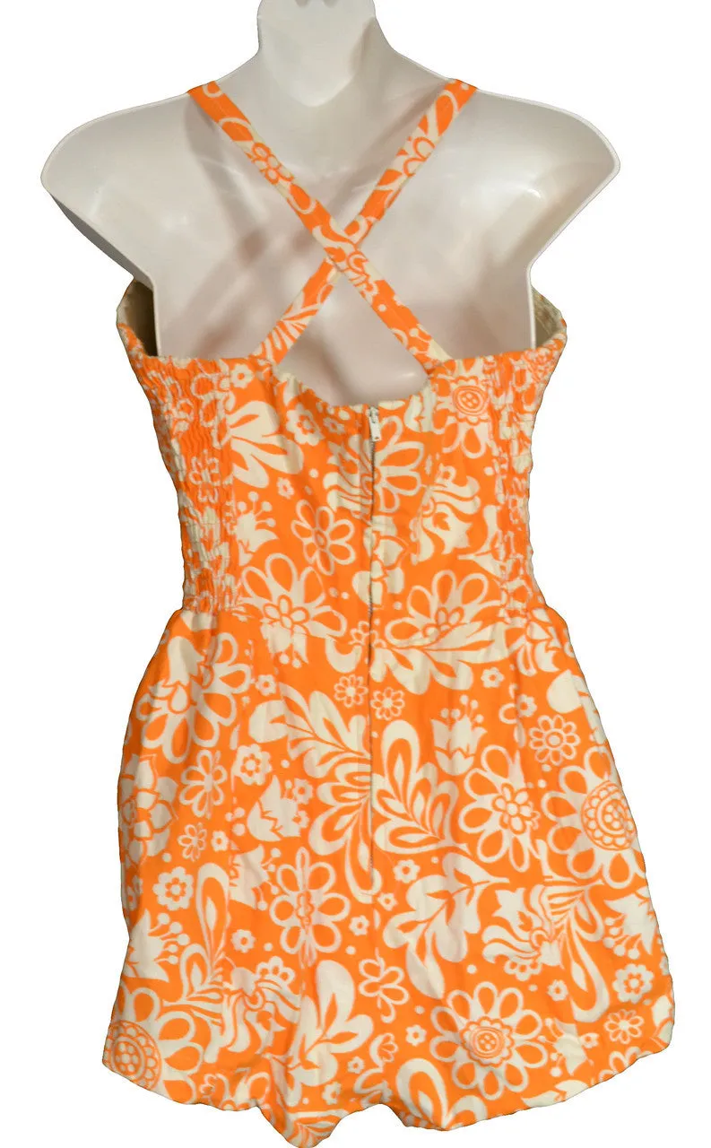 1960's Bright Orange Floral Vintage Bathing Suit One Piece Swimsuit