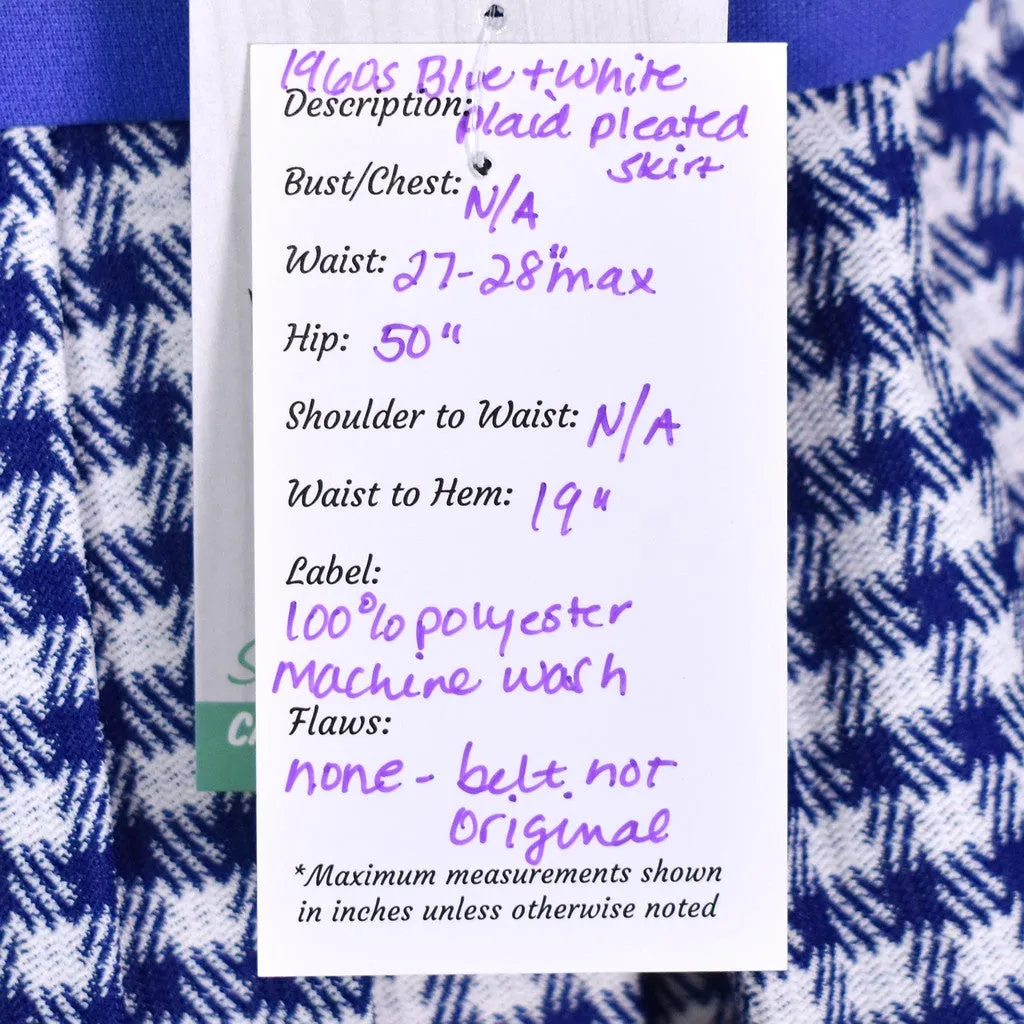 1960s Vintage Blue & White Plaid Skirt