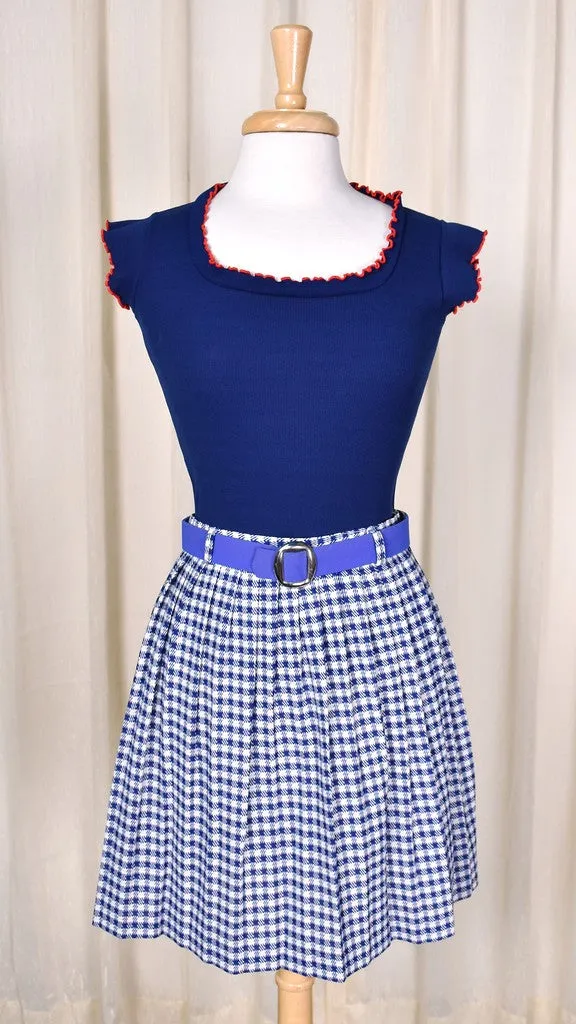 1960s Vintage Blue & White Plaid Skirt