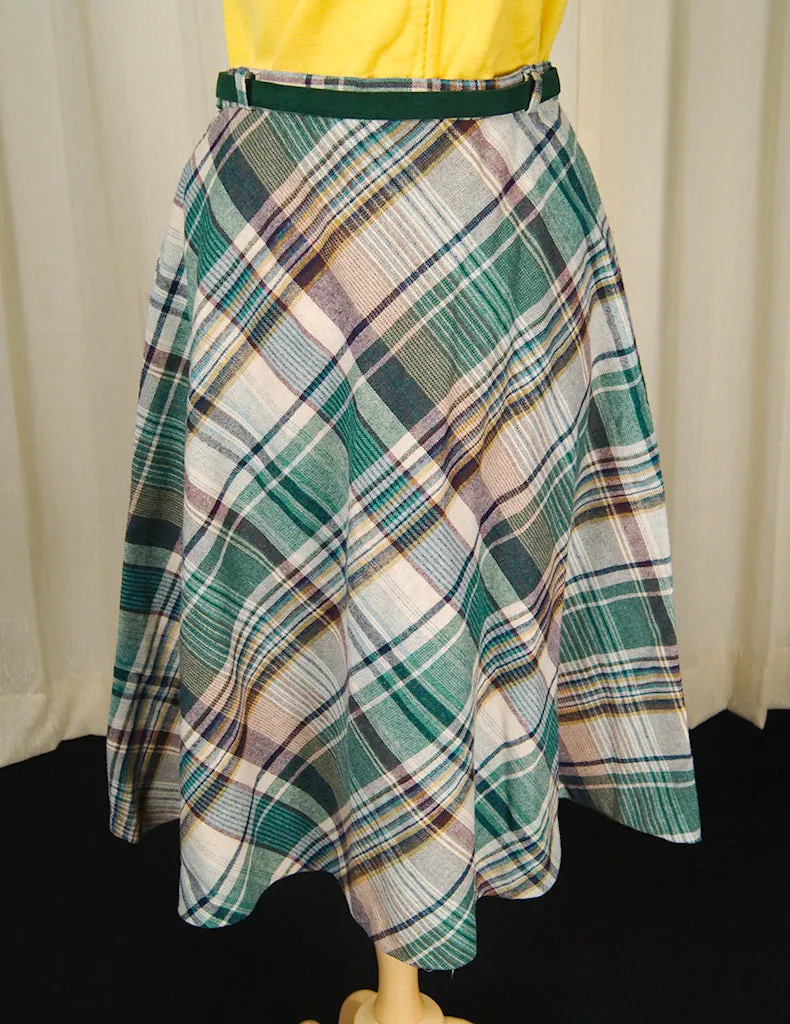 1970s Green & Beige Plaid Skirt