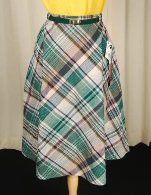 1970s Green & Beige Plaid Skirt