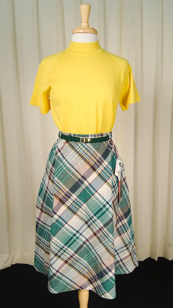 1970s Green & Beige Plaid Skirt