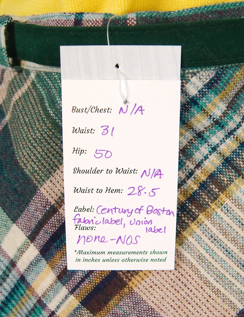 1970s Green & Beige Plaid Skirt