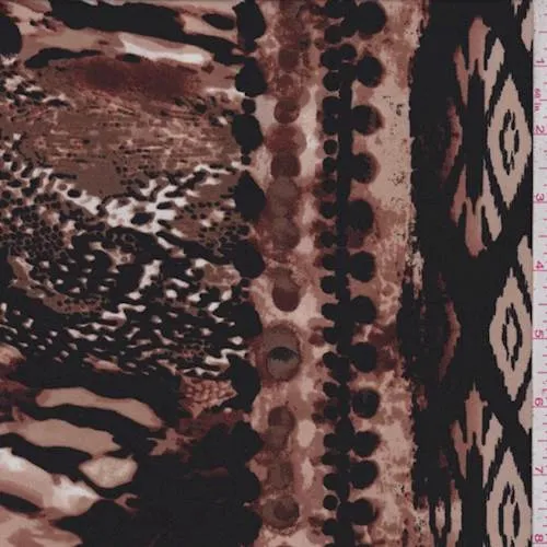 2 3/4 YD PC-Black/Tan/Taupe Animal Ikat Activewear Knit Fabric