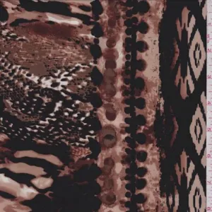 2 3/4 YD PC-Black/Tan/Taupe Animal Ikat Activewear Knit Fabric