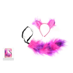 2 Pack Purple Grinning Cat Ears Headband & Tail