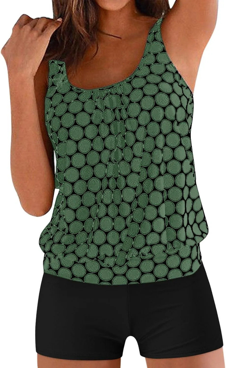 2 Piece Bathing Suits For Women High Waisted Shorts Push Up Print Tankini Swimsuits Modest Loose Tank Tops Swimwear