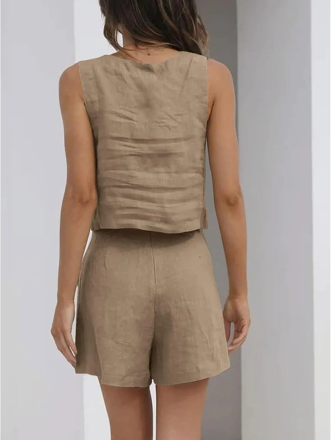2 Piece Set for Women Loungwear Summer Sleeveless Square Neck Tank Tops Shorts Lightweight Outfit Fashion Set