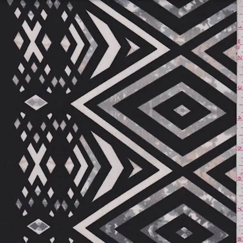 2 YD PC-Black/Charocal Diamond Floral Activewear Knit Fabric