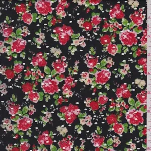2 YD PC-Black/Garnet Floral Eyelet Knit Fabric
