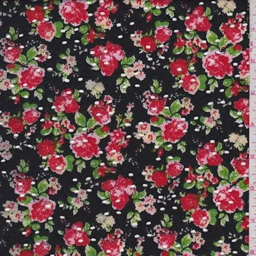 2 YD PC-Black/Garnet Floral Eyelet Knit Fabric