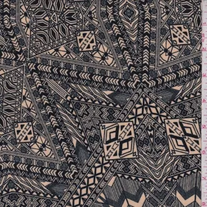 2 YD PC-ITY Beige/Charcoal Tribal Jersey Knit Fabric