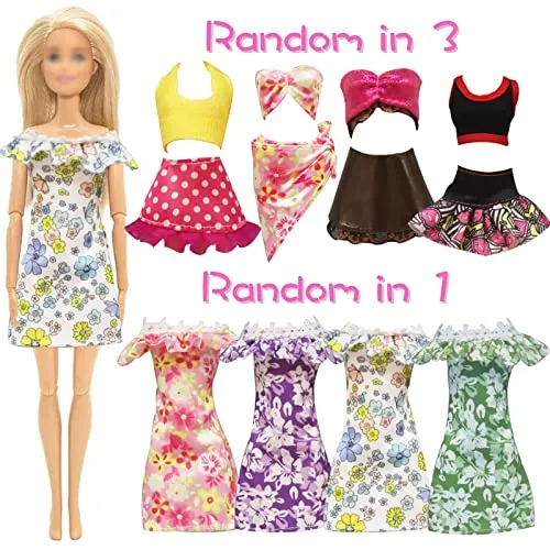 20 Pcs Doll Clothes and Accessories Handmade 2 Sequins Dresses 4 Fashion Dresses 4 Tops and Pants Casual Outfits 10 Shoes for 11.5 inch Girl Dolls