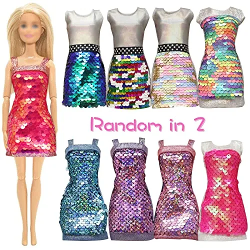 20 Pcs Doll Clothes and Accessories Handmade 2 Sequins Dresses 4 Fashion Dresses 4 Tops and Pants Casual Outfits 10 Shoes for 11.5 inch Girl Dolls