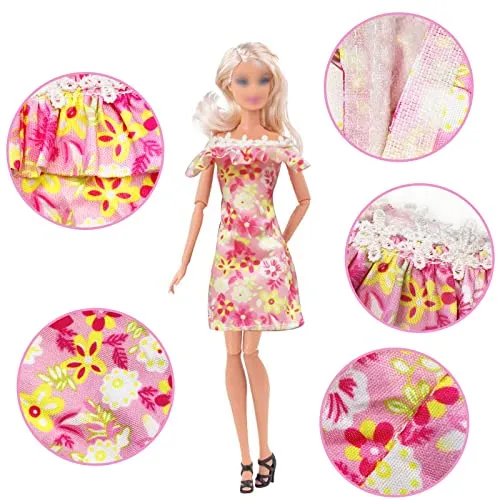 20 Pcs Doll Clothes and Accessories Handmade 2 Sequins Dresses 4 Fashion Dresses 4 Tops and Pants Casual Outfits 10 Shoes for 11.5 inch Girl Dolls