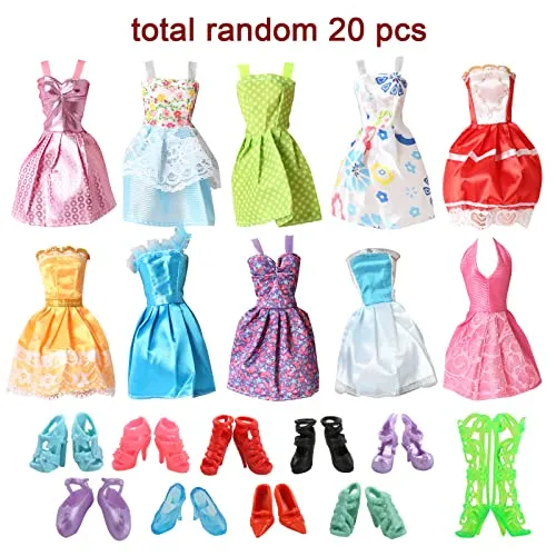 20 PCS Doll Clothes and Accessories Included 10x Cute Fashion Dresses and 10x Shoes for 11.5 Inch , Gift for Girls Age 5-7 8-10 …