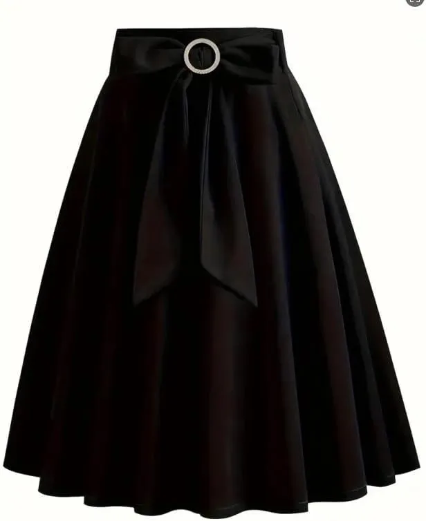 2025 Skirts for Women Trendy Vintage Flare Skirt Midi Length Casual Soft High Waisted Bow A Line Summer Skirts