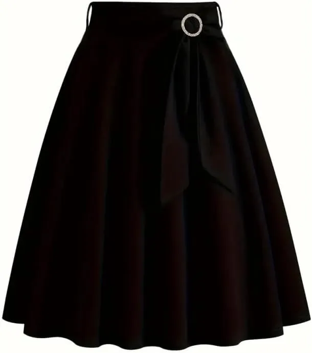 2025 Skirts for Women Trendy Vintage Flare Skirt Midi Length Casual Soft High Waisted Bow A Line Summer Skirts
