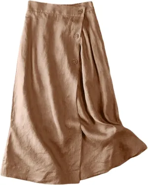 2025 Women Spring Solid Button Down Casual Wedding Elegant Flowy A-Line Midi Skirts, M-2XL