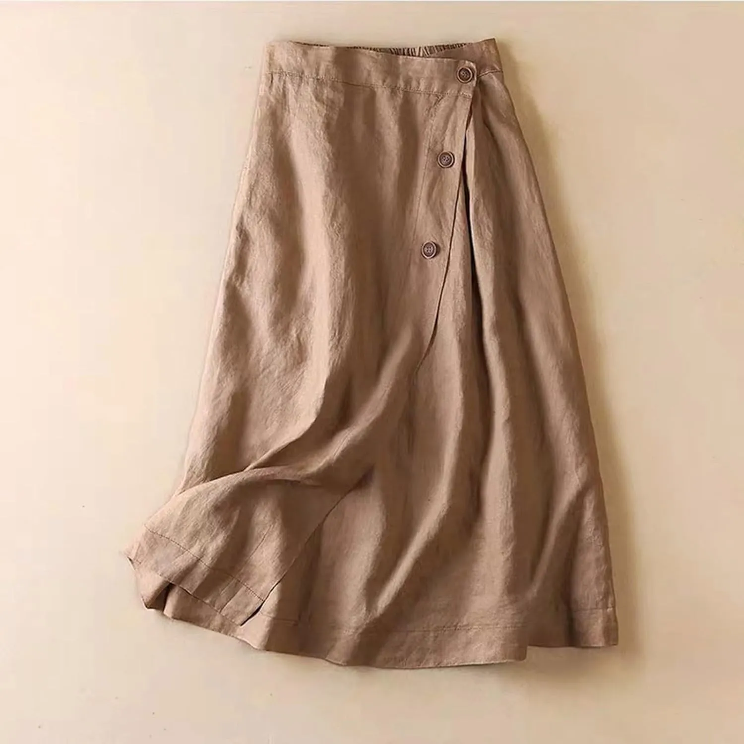 2025 Women Spring Solid Button Down Casual Wedding Elegant Flowy A-Line Midi Skirts, M-2XL