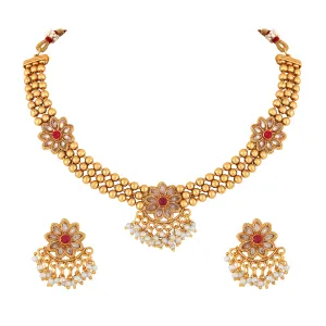 3 Layer kundan Floral Necklace Set