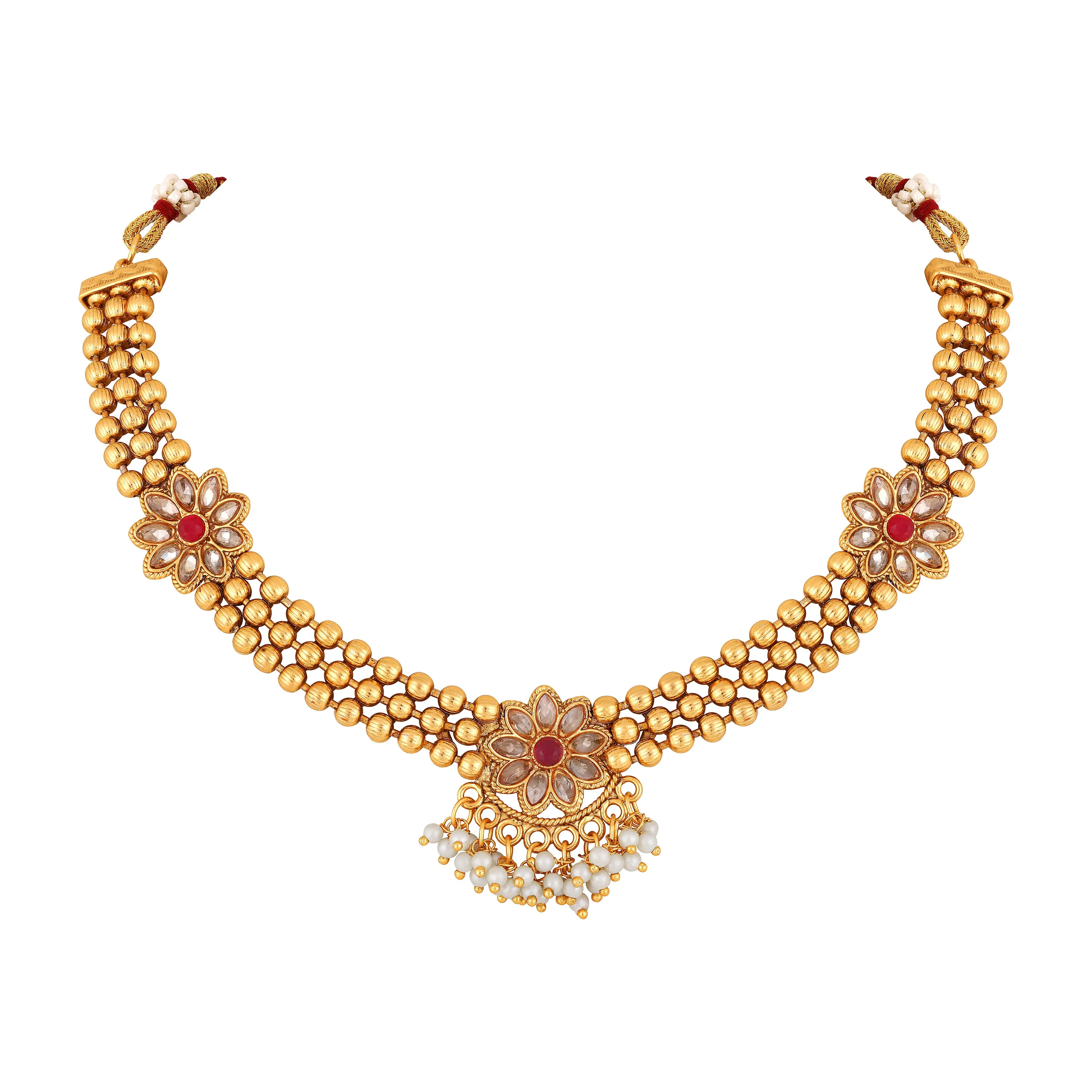 3 Layer kundan Floral Necklace Set