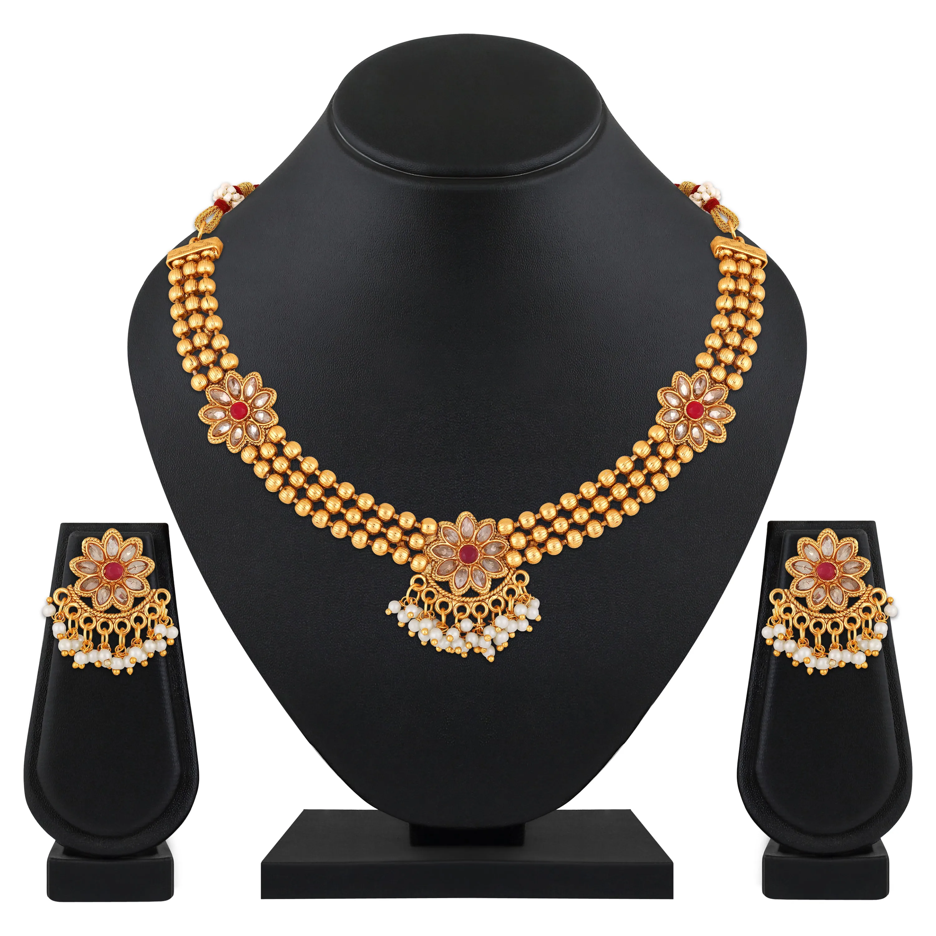 3 Layer kundan Floral Necklace Set
