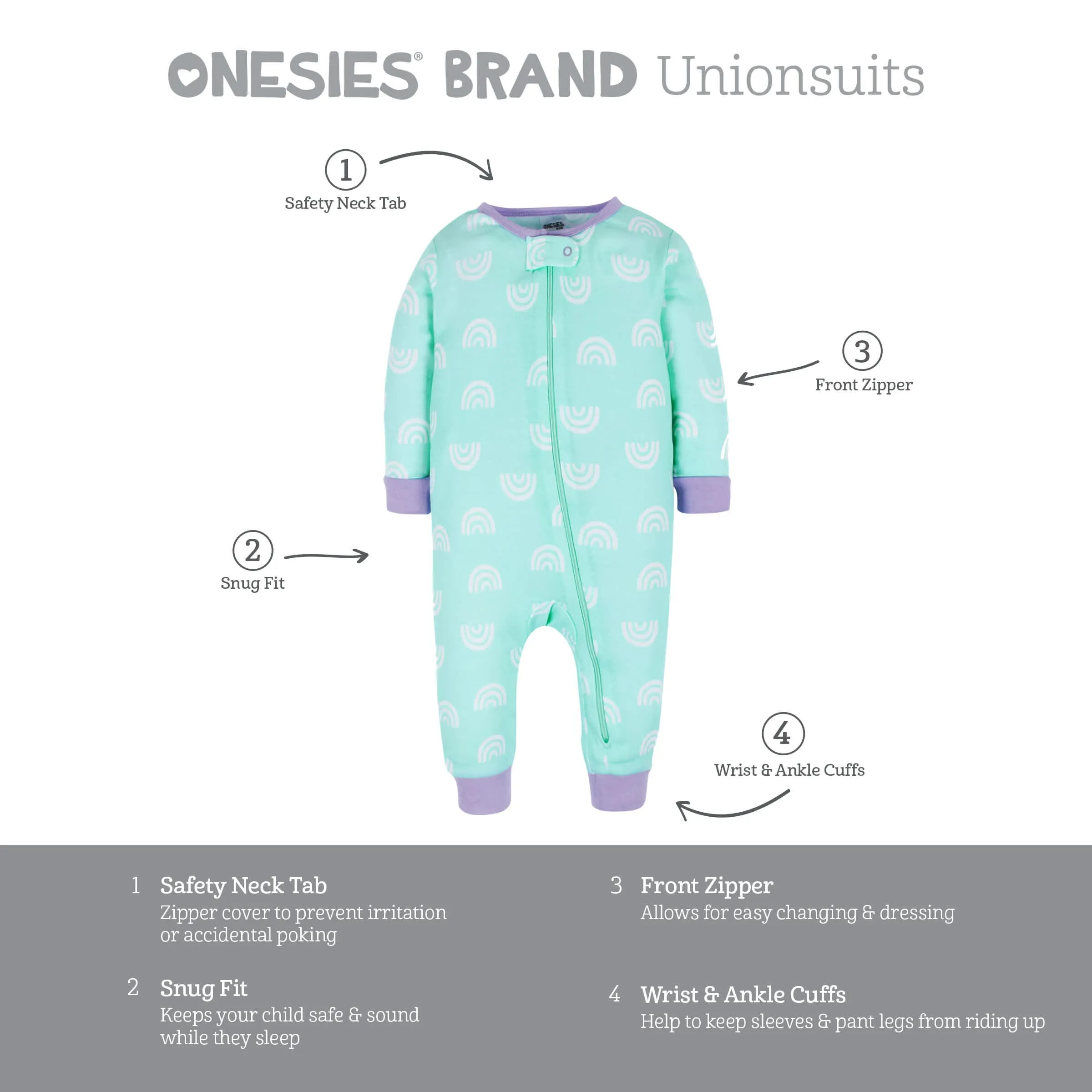 3-Pack Baby & Toddler Girls Rainbow Floral Snug Fit Footless Pajamas