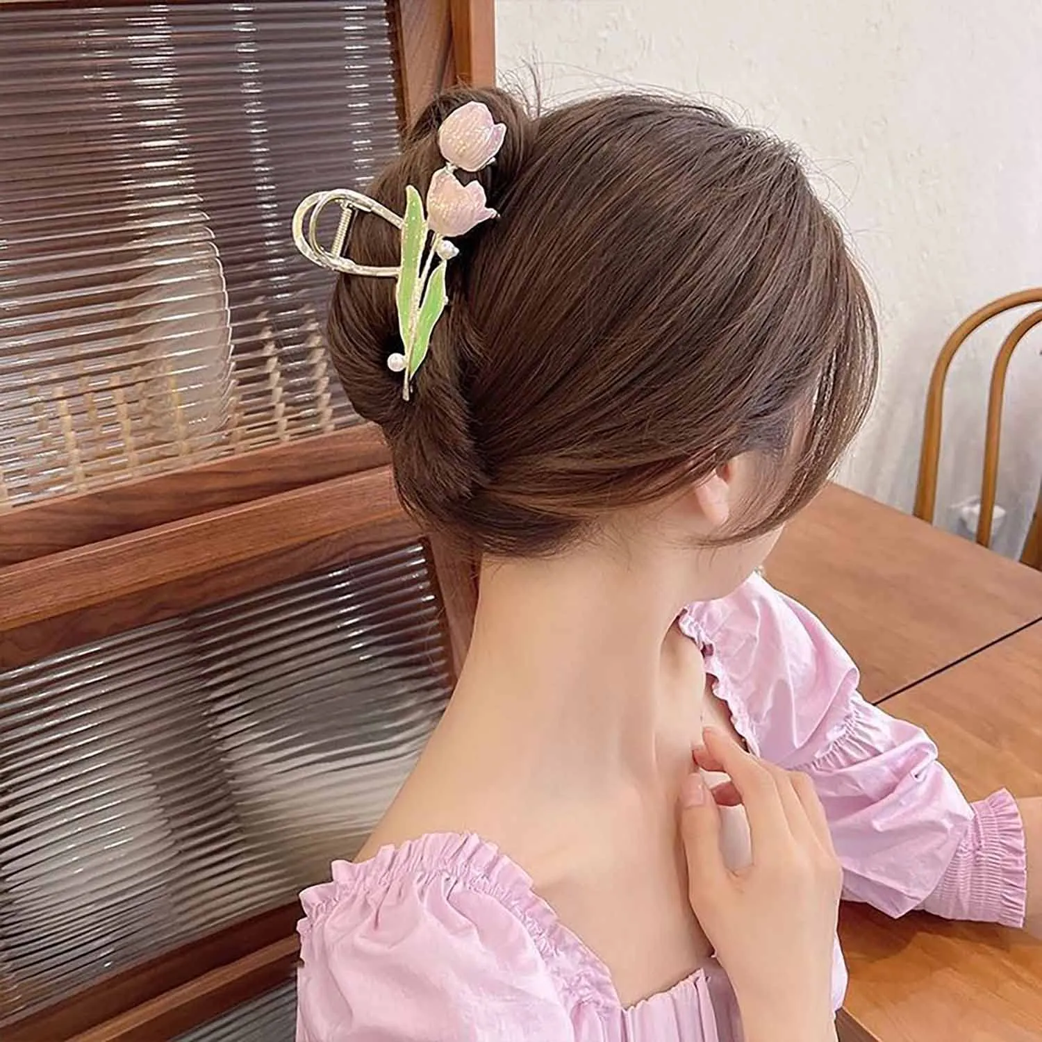 3 PCS Tulip Flower Claw Clips Large for Thick Hair, Metal Headdress Shark Barrette, Big Jaw Clips for Hair Styling Accessories and Clamps for Women Girls