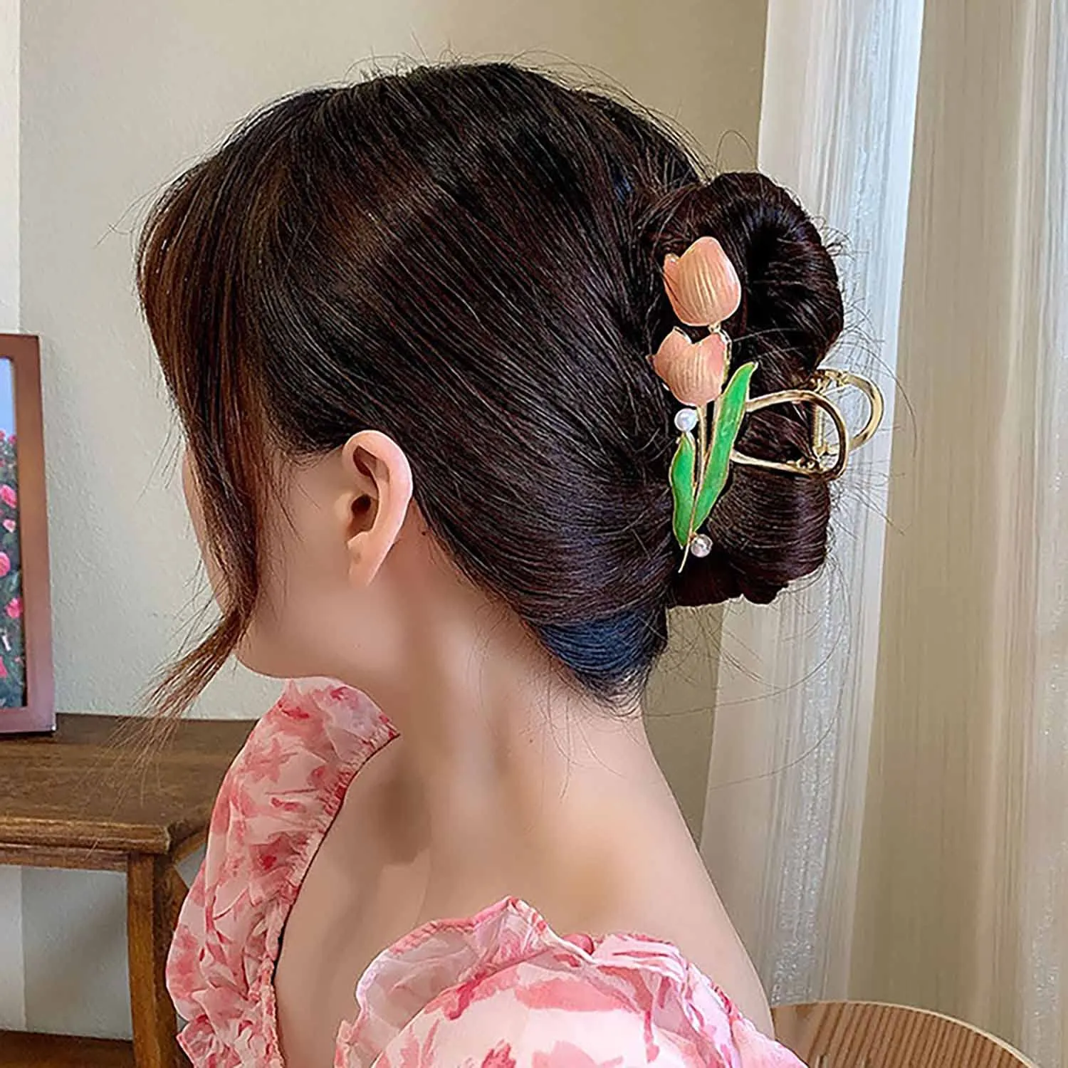 3 PCS Tulip Flower Claw Clips Large for Thick Hair, Metal Headdress Shark Barrette, Big Jaw Clips for Hair Styling Accessories and Clamps for Women Girls